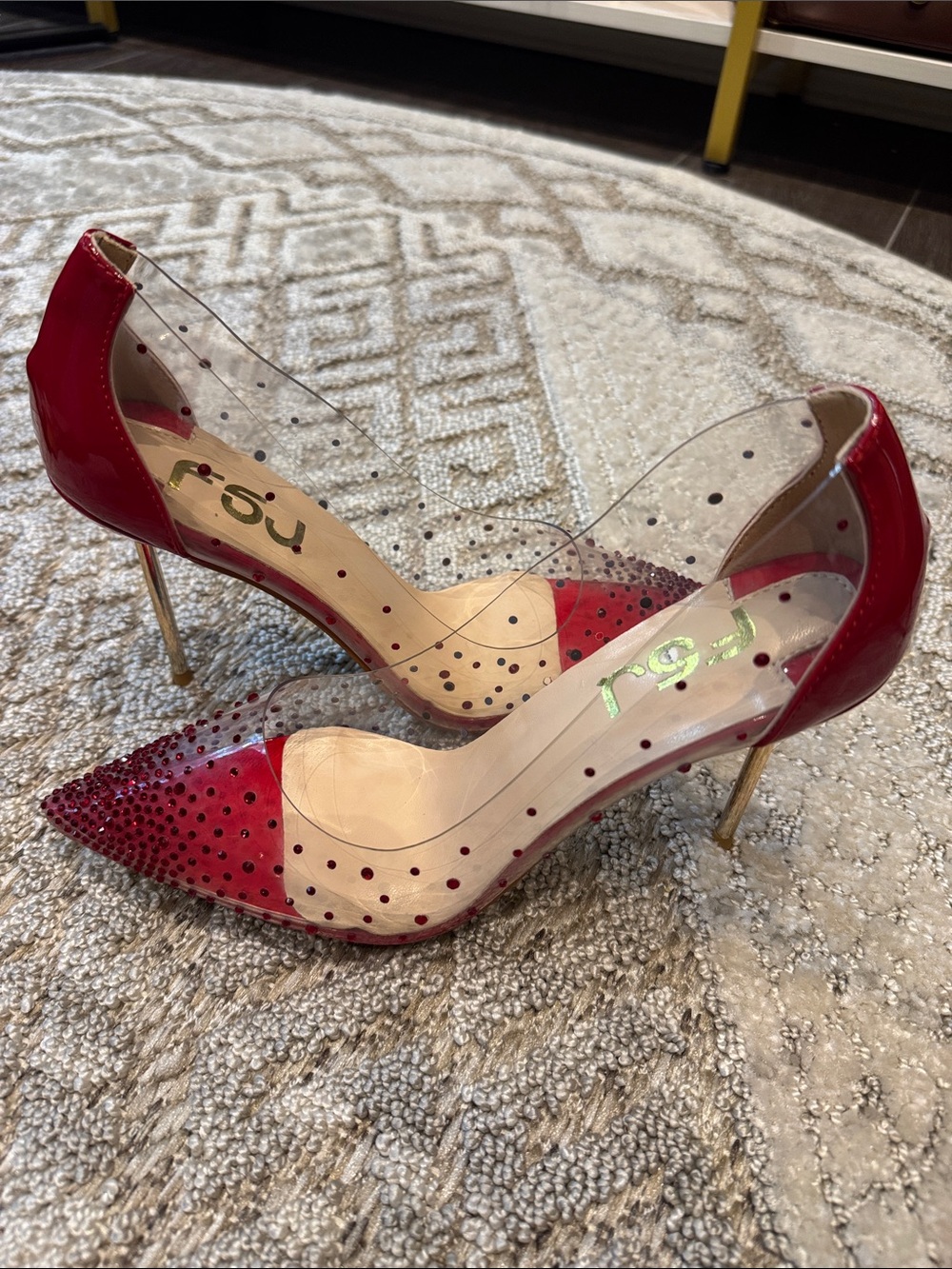 FSJ Red Patent & Clear Pointed-Toe Stiletto Pumps